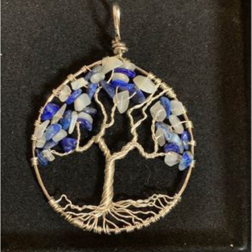 Moonstone and Lapis Tree of Life Wire Pendant